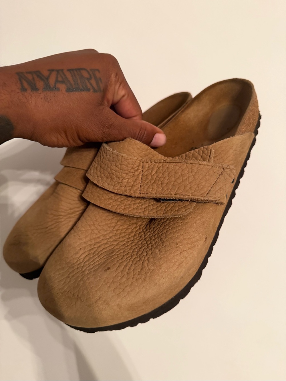 BIRKENSTOCK Nagoya Flat Sandals Clogs Beige Leather Men's 13 JP26.5 Slipon